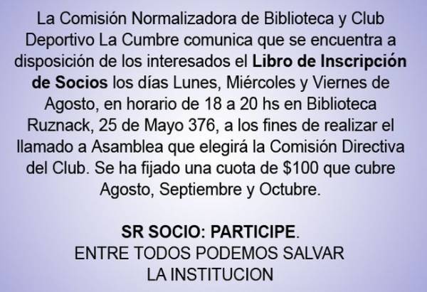 CUMBRENSES: SALVEMOS AL CLUB BIBLIOTECA, HACETE SOCIO