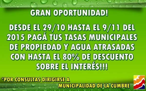 ATENCION VECINOS DE LA CUMBRE: FACILIDADES DE PAGO PARA DEUDORES MUNICIPALES