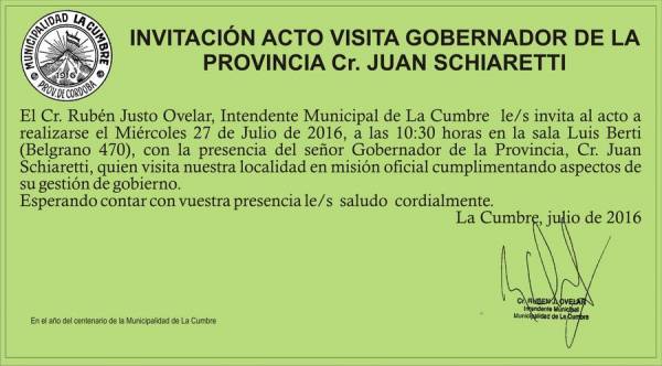 EL MIERCOLES EL GOBERNADOR ESTARA EN LA CUMBRE Y SAN ESTEBAN