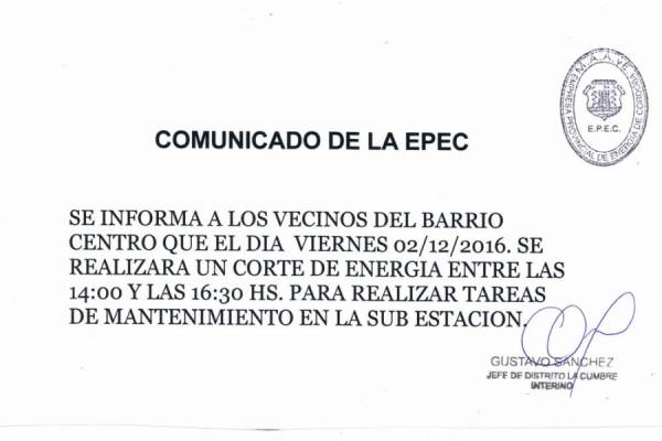 ATENCION AL COMUNICADO DE EPEC LA CUMBRE !!!!