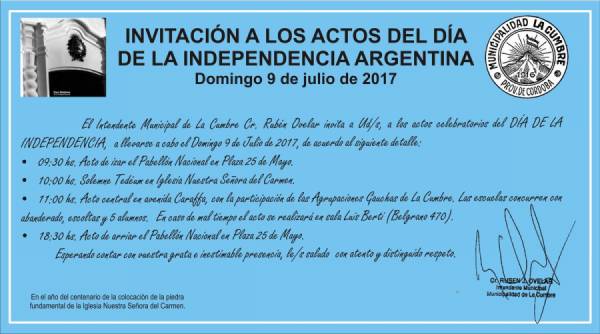 INVITACION AL ACTO DIA DE LA INDEPENDENCIA LA CUMBRE