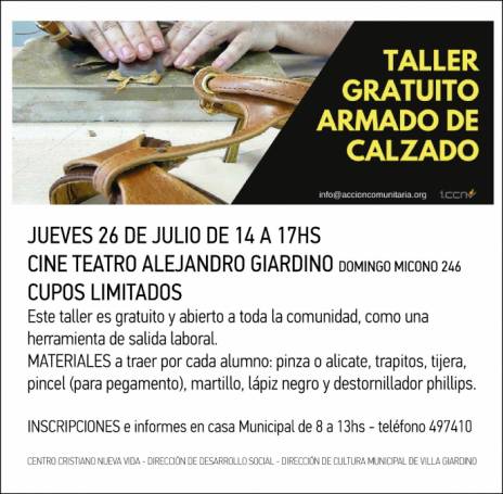 ARMADO DE CALZADO - TALLER GRATUITO EN VILLA GIARDINO