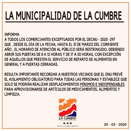 COMUNICADO DE LA MUNICIPALIDAD DE LA CUMBRE