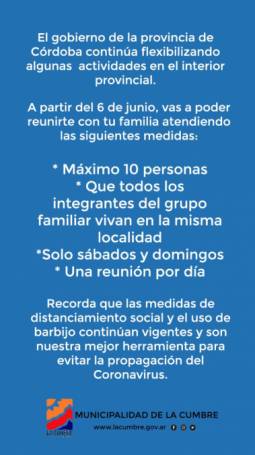 A PARTIR DE HOY 6 DE JUNIO PERMITEN LAS REUNIONES FAMILIARES