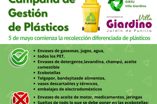Villa Giardino comenzó con la campaña de separación diferenciada de plásticos.