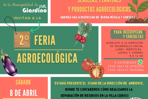 Feria Agroecológica en Villa Giardino el 8 de Abril