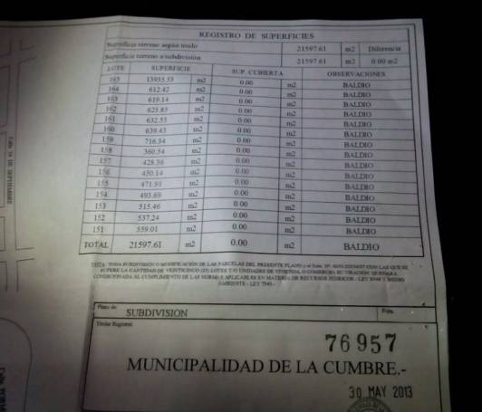 LA MUNICIPALIDAD DE LA CUMBRE VENDE LOTES