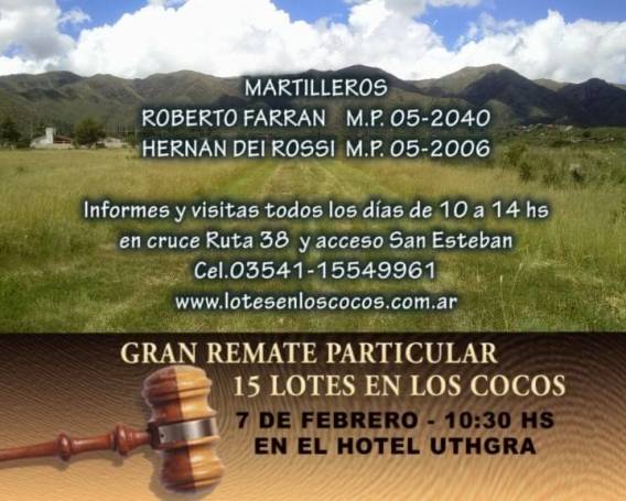 INFORMACION UTIL: GRAN REMATE PARTICULAR DE 15 LOTES EN LOS COCOS