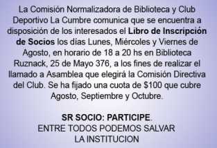 CUMBRENSES: SALVEMOS AL CLUB BIBLIOTECA, HACETE SOCIO