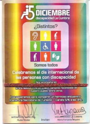 LUNES 5: CELEBRAMOS DIA DE LA DISCAPACIDAD EN LA CUMBRE