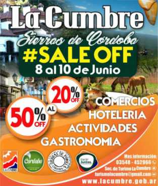 DEL 8 AL 10 DE JUNIO:LA CUMBRE SALE OFF 20% AL 50% DE DESCUENTOS