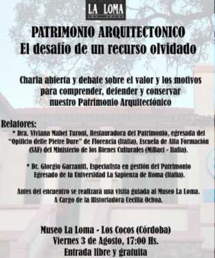 PATRIMONIO ARQUITECTONICO IMPORTANTE CHARLA EN LOS COCOS