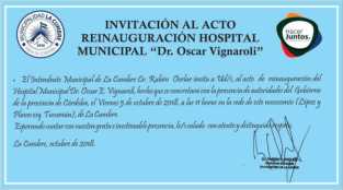 EL VIERNES 5 SERA EL ACTO DE REINAUGURACION DEL HOSPITAL DR.VIGNAROLI