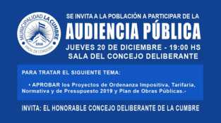 HOY JUEVES 20: AUDIENCIA PUBLICA TEMA PRESUPUESTO Y TARIFARIA