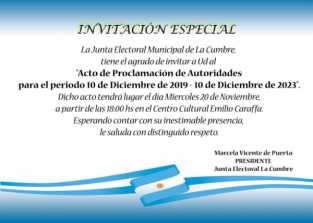 MIERCOLES 20: ACTO DE PROCLAMACION DE AUTORIDADES DE LA CUMBRE