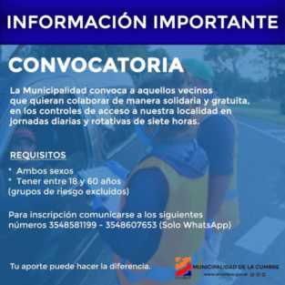 LA MUNICIPALIDAD CONVOCA A VOLUNTARIOS