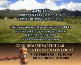 INFORMACION UTIL: GRAN REMATE PARTICULAR DE 15 LOTES EN LOS COCOS